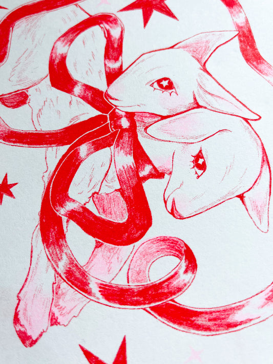 Two Headed Lamb Riso Print