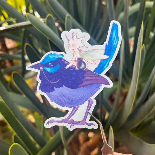 Fairy Wren Glitter Vinyl Waterproof Sticker