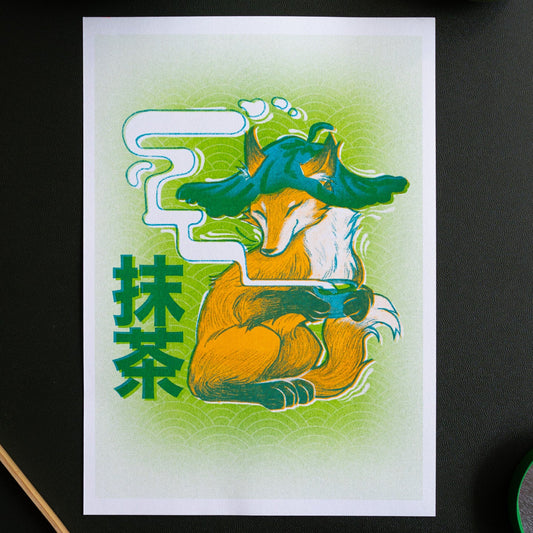 Matcha Fox Risograph Print