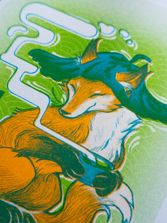 Matcha Fox Risograph Print