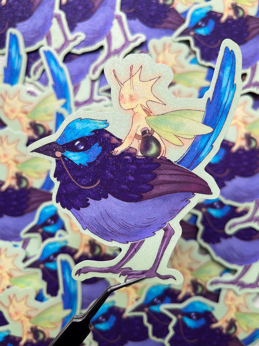 Fairy Wren Glitter Vinyl Sticker