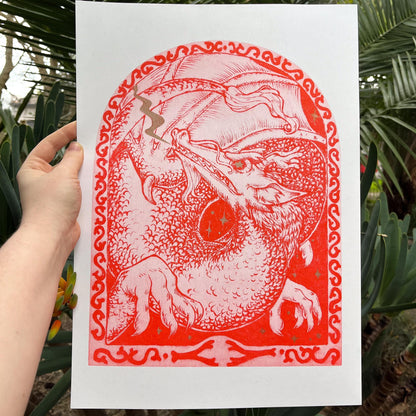 Year of the Dragon Woodburn Risograph Print