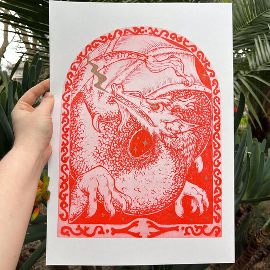Year of the Dragon Woodburn Risograph Print