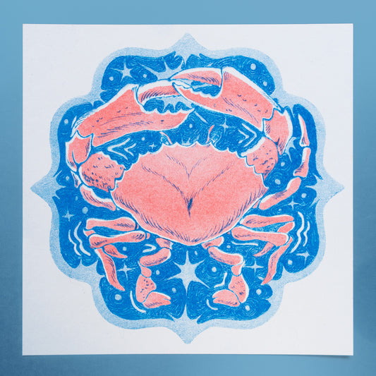 Crab Risograph Square Print