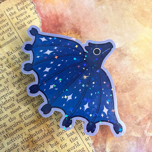 Medieval Blue Bat Holographic Vinyl Waterproof Sticker