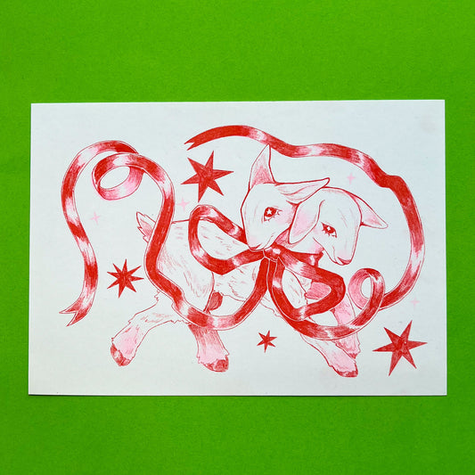 Two Headed Lamb Riso Print